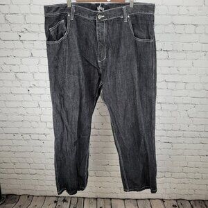 Ubug Black Denim 100% Cotton White Stitching Relaxed Jeans Y2K 44x33 (42x33)